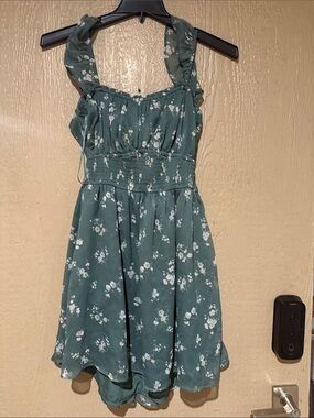 Hollister Teal Green Floral Tie-Front Sundress